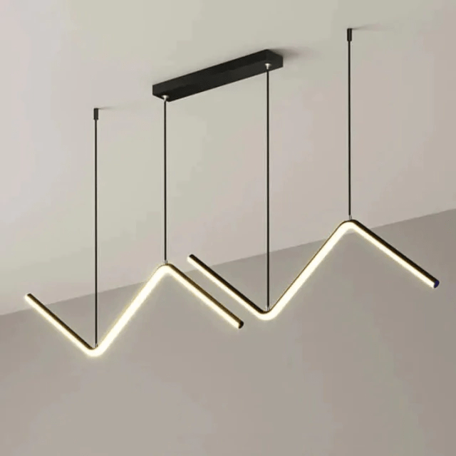 Lustre moderno em LED com forma de zigue-zague.