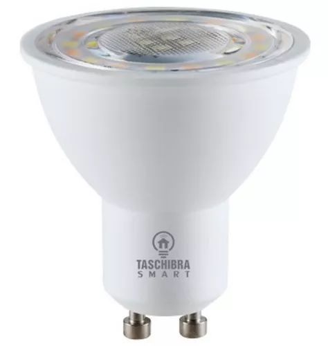 Lâmpada Taschibra Smart LED com base GU10 e tecnologia inteligente.