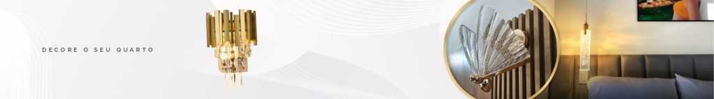 Banner decorativo com a frase "Decore o seu quarto" e imagens de lustres.