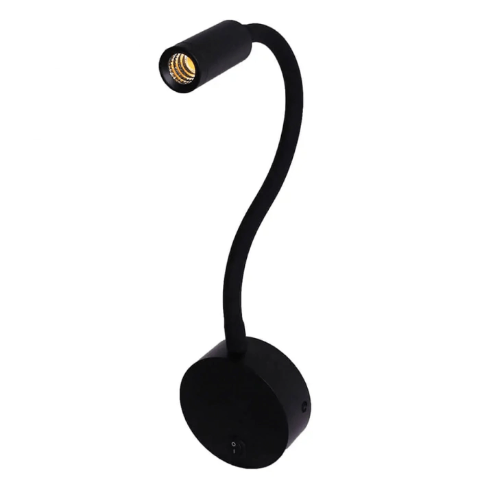 Arandela preta com bra&ccedil;o flex&iacute;vel e foco de LED ajust&aacute;vel. Ideal para ilumina&ccedil;&atilde;o direcionada, seu design minimalista e funcionalidade s&atilde;o perfeitos para cabeceiras de cama ou &aacute;reas de leitura.