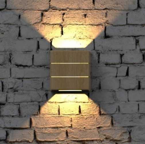 Arandela de madeira com iluminação indireta em padrão cruzado