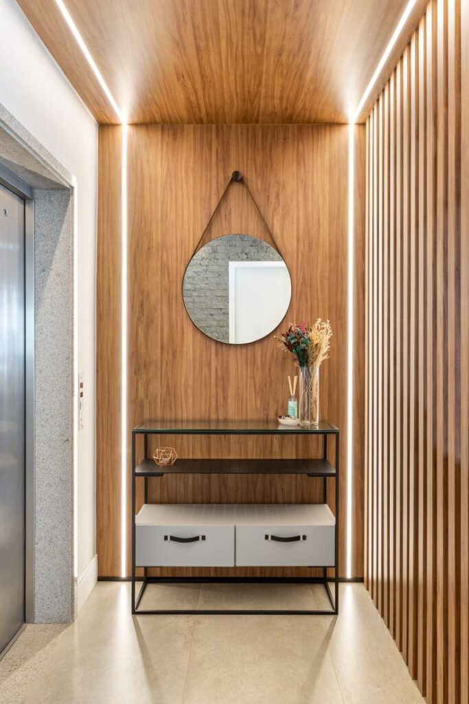 Hall de elevador projetado por Arch Luvi Arquitetura e Interiores