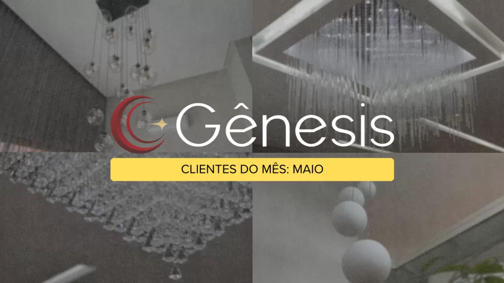 Montagem com lustres modernos de cristal e esferas brancas iluminadas