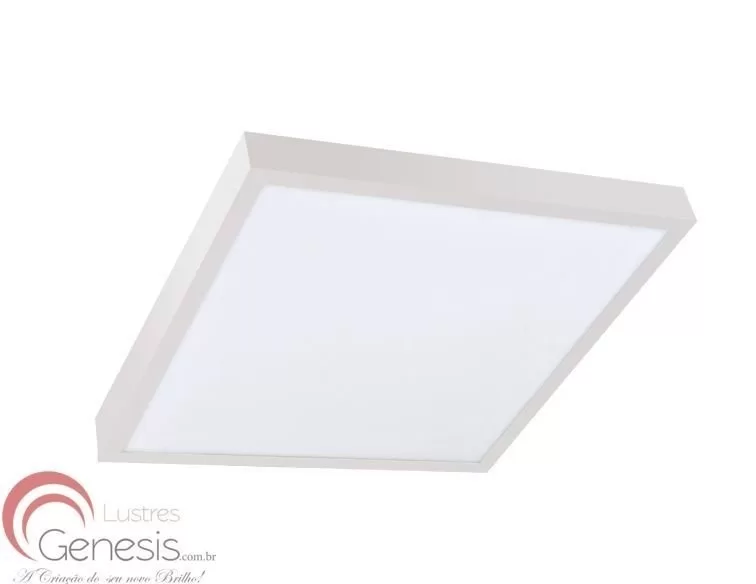 Plafon LED quadrado branco com design minimalista e moderno.