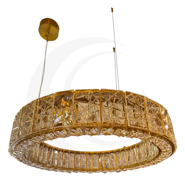 Lustre pendente dourado com cristal decorado e LED, ideal para sala de jantar, quartos, sala de estar e escritório. Lustres Gênesis loja online venda de Lustres e Iluminação