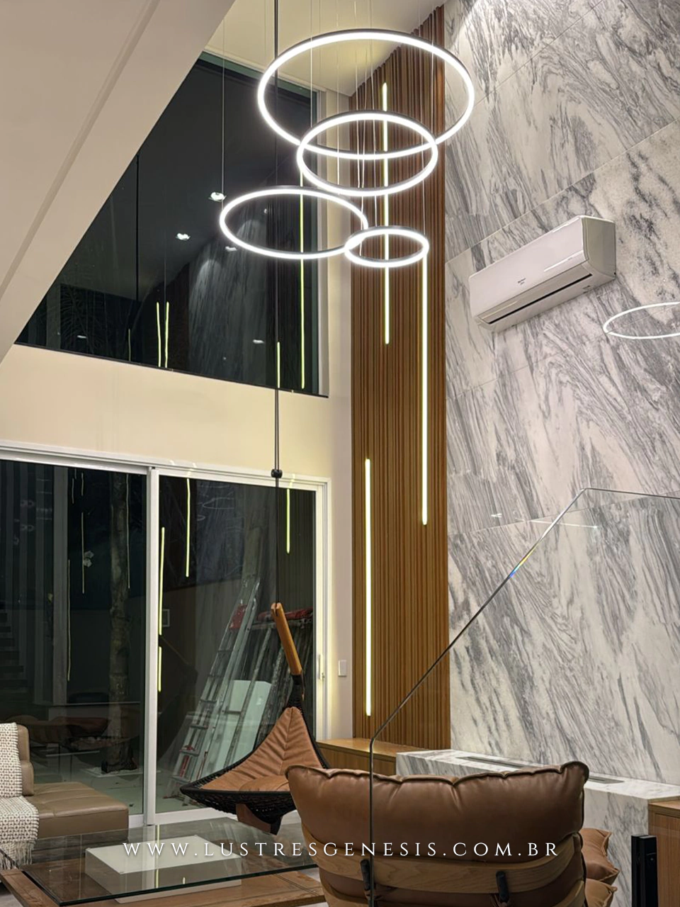 Lustre Pendente 4 Rings Alianças Pretas 100x80x60x40cm Sala de Jantar e Sala de Estar Pé Direito Duplo - GMH O-COSMOS-280-PRETO