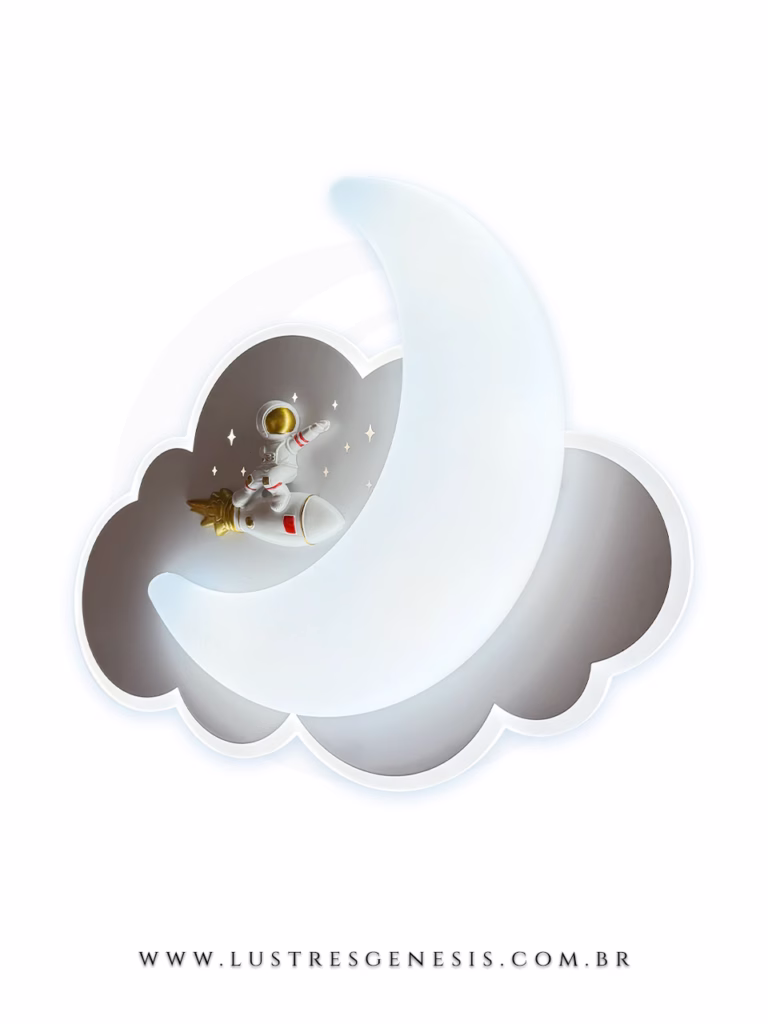 Decoração de parede infantil com luminária LED em formato de nuvem e lua, com astronauta, ideal para cabeceira de cama, quarto ou corredor.