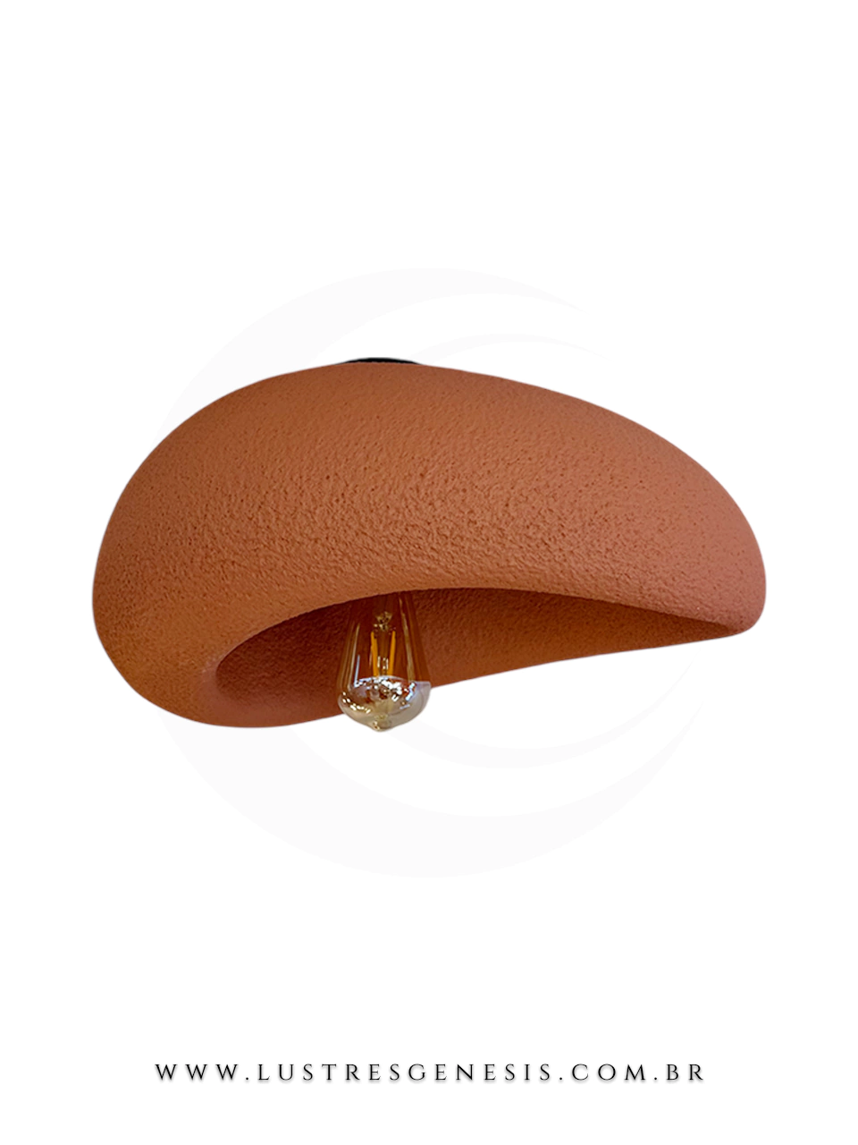 Plafon moderno de resina na cor marrom, modelo Child de 45cm, com design arredondado e lâmpada exposta, ideal para quartos, hall, corredor, escritório e área gourmet.