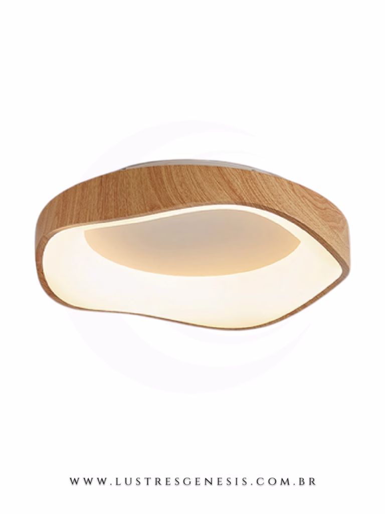 Luminária de teto de LED multitemperatura Tide com design moderno e acabamento em madeira, ideal para sala de estar, quartos ou escritório.