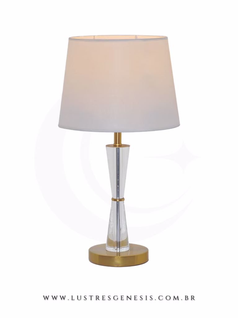 Luminária de mesa abajur moderna com cúpula branca e base dourada, ideal para leitura, quartos, escritórios e escrivaninhas.